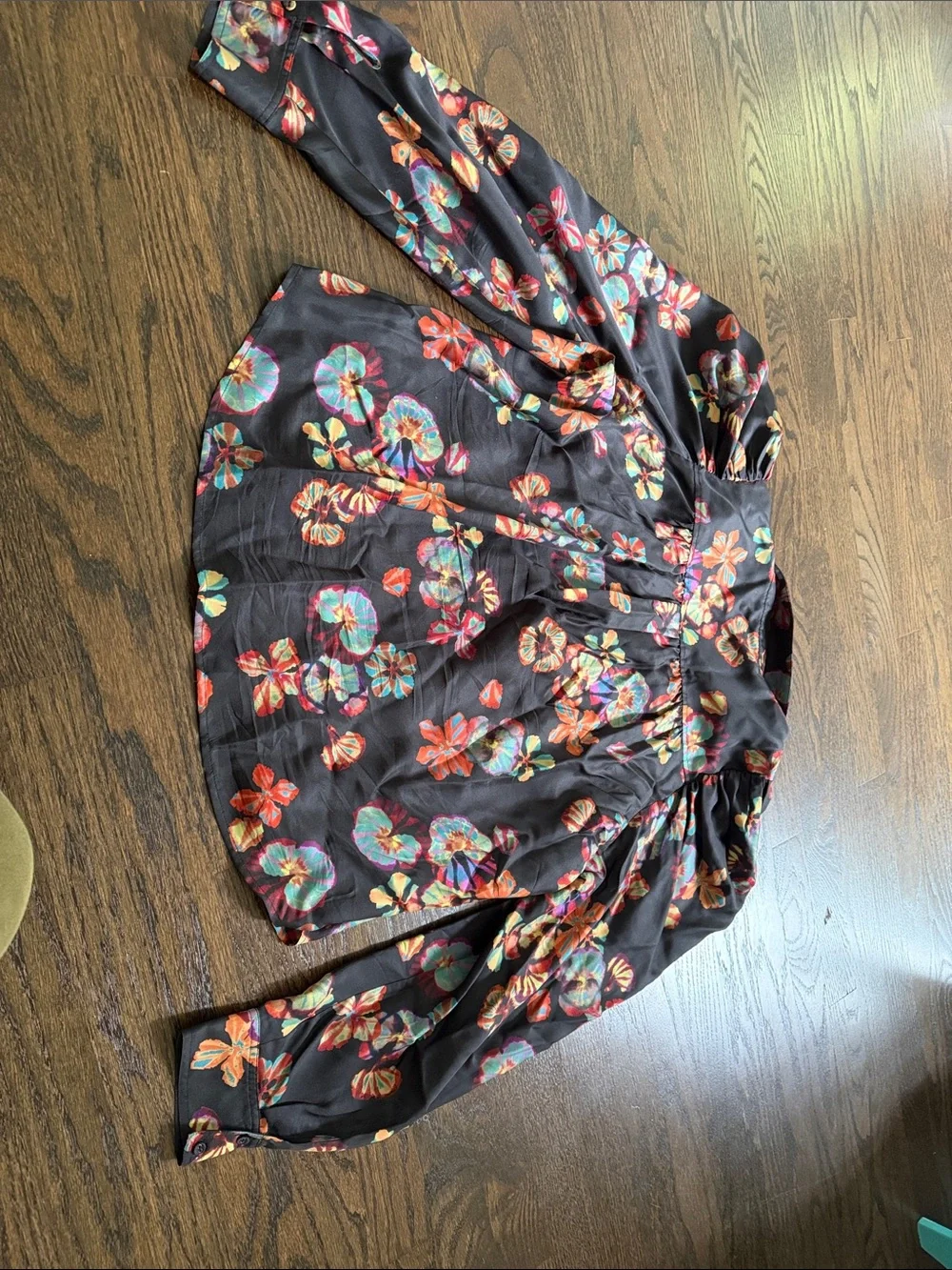 Ulla Johnson Floral Puff-Sleeve Silk Black Blouse